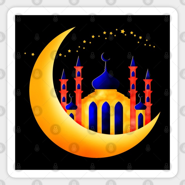 Blue & Gold Mosque on Crescent Moons Stars Ramadan Sticker by HolidayBug